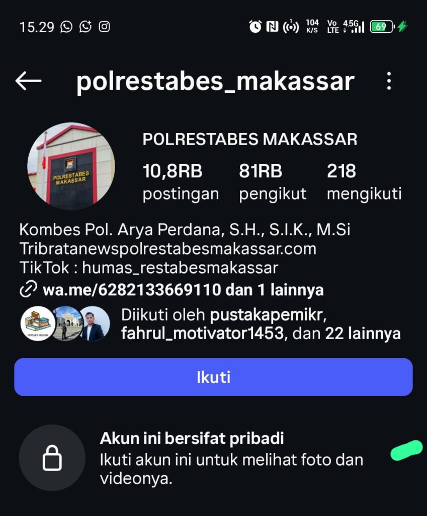 Opini: Di Mana Transparansi Kapolrestabes Makassar? Akun IG Diprivat, Publik Makin Curiga